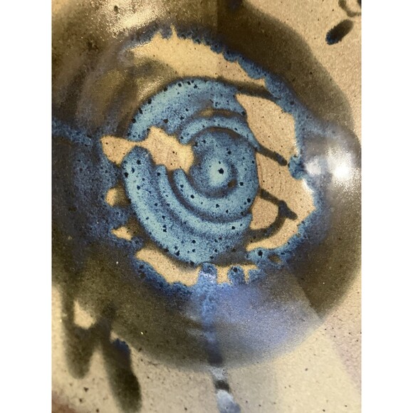 Hand Thrown Studio Art Pottery Bowl- Blue Abstract wash Drip Glazed Bowl VNT 11’ - Picture 8 of 16